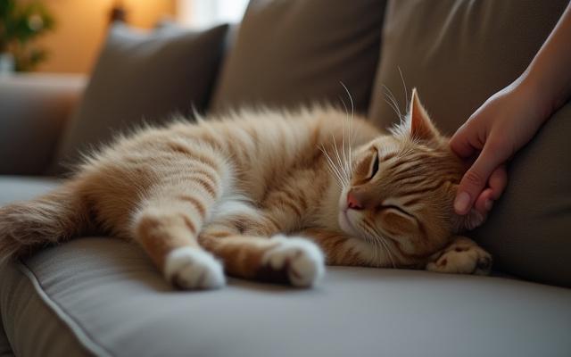 自宅でくつろぐ猫と優しいペットシッター